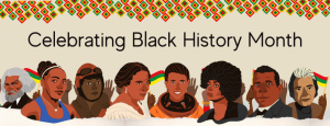 Celebrate Black History Month with illustrations of Black notable people across the bottom