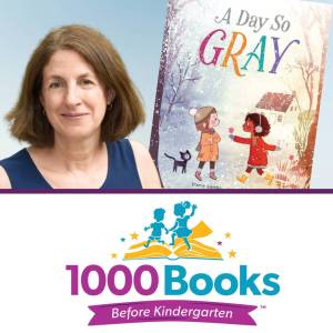 Author Marie Lamba, her book "A Day so Gray" and the YCL 1000 Books Logo