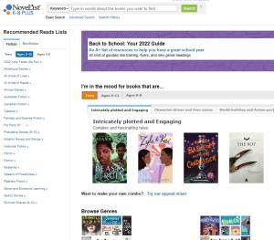 SCreencapture of the front page of NovelList K-8