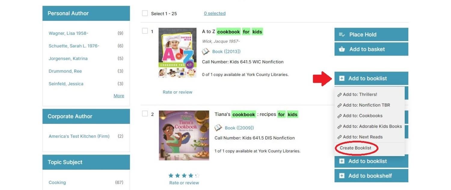 Add To Booklist Search Results Page Screenshot