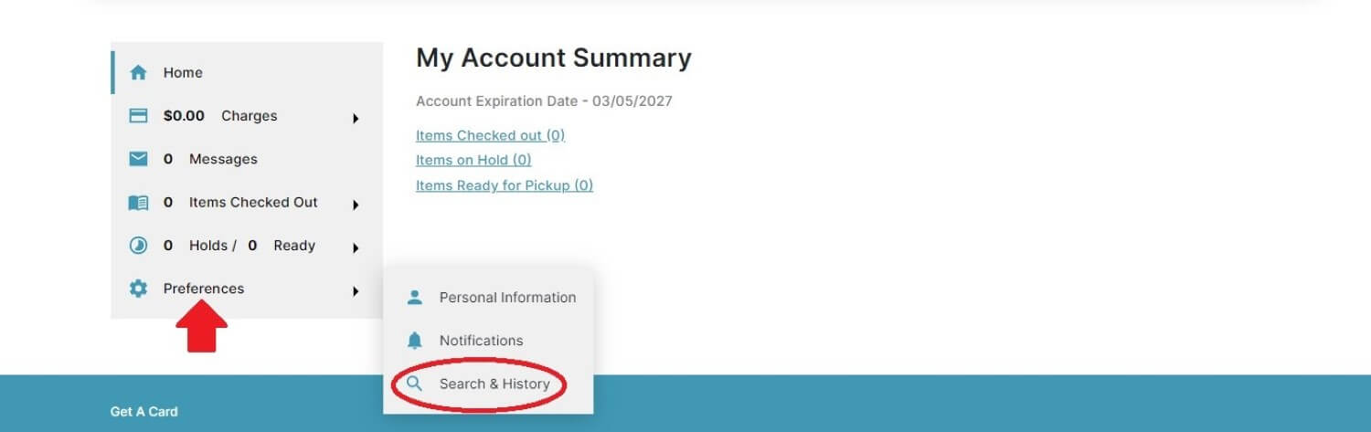 Borrowing History Menu Screenshot