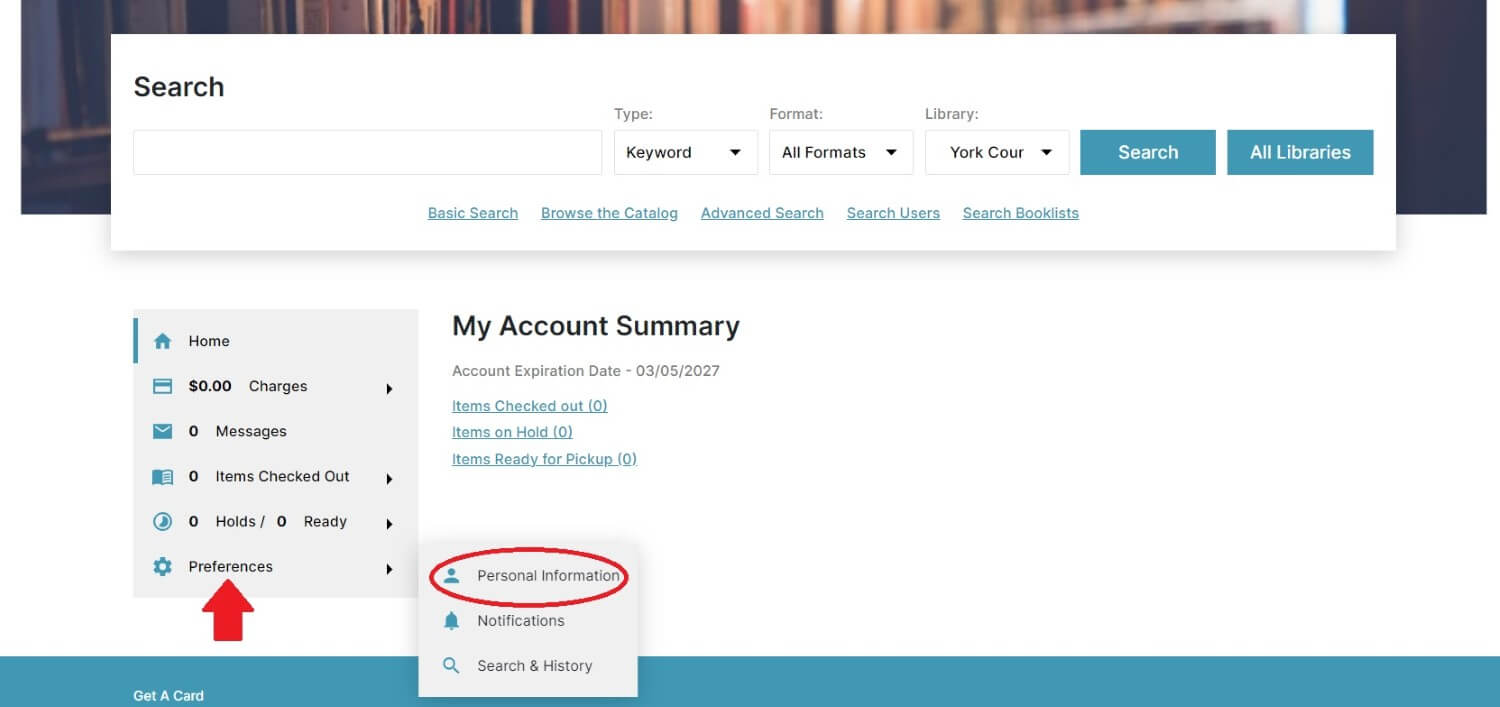 Preferences Menu Personal Information Settings Chilipac