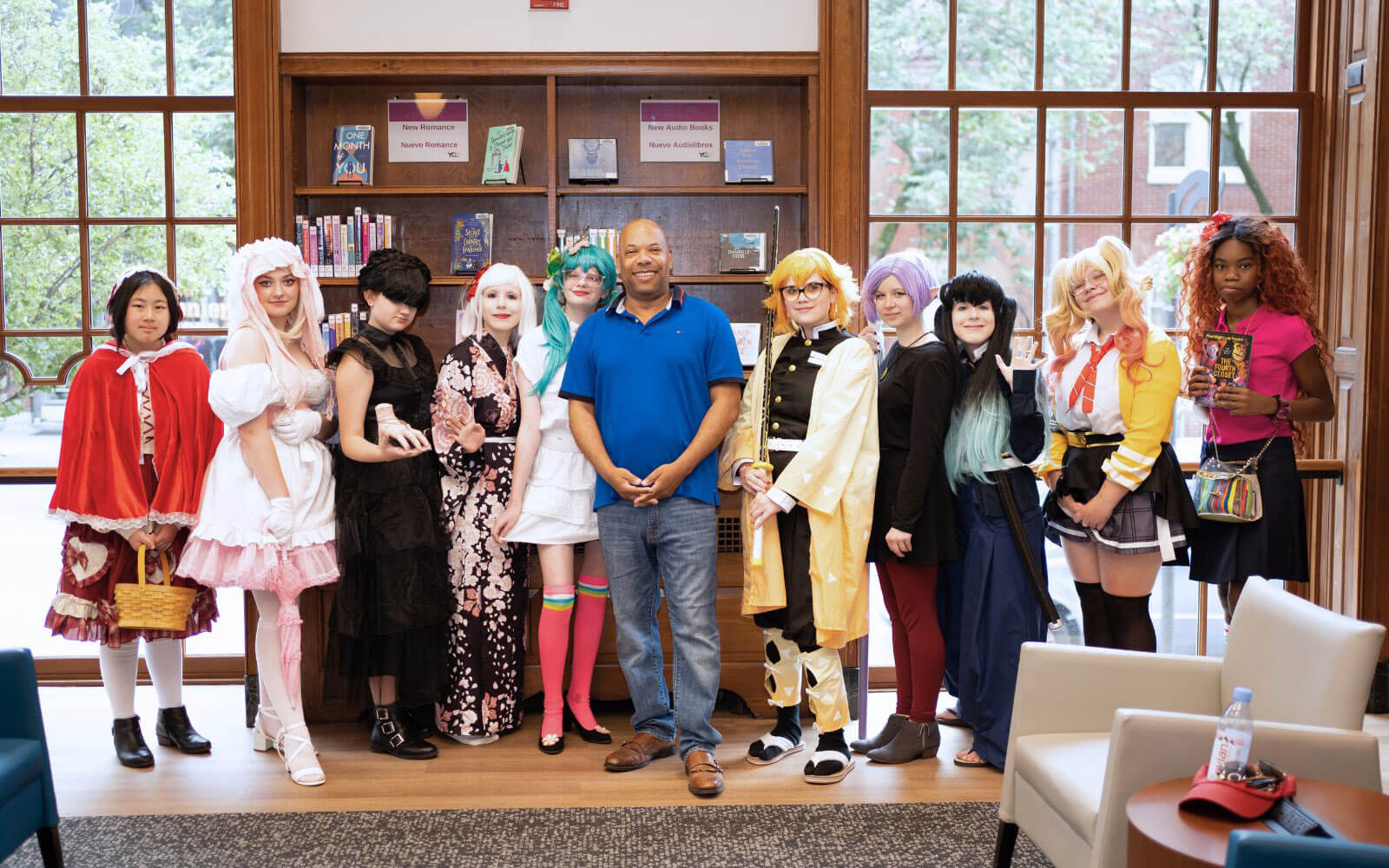 Robert Posing With Group Of Cosplay Teen Participants