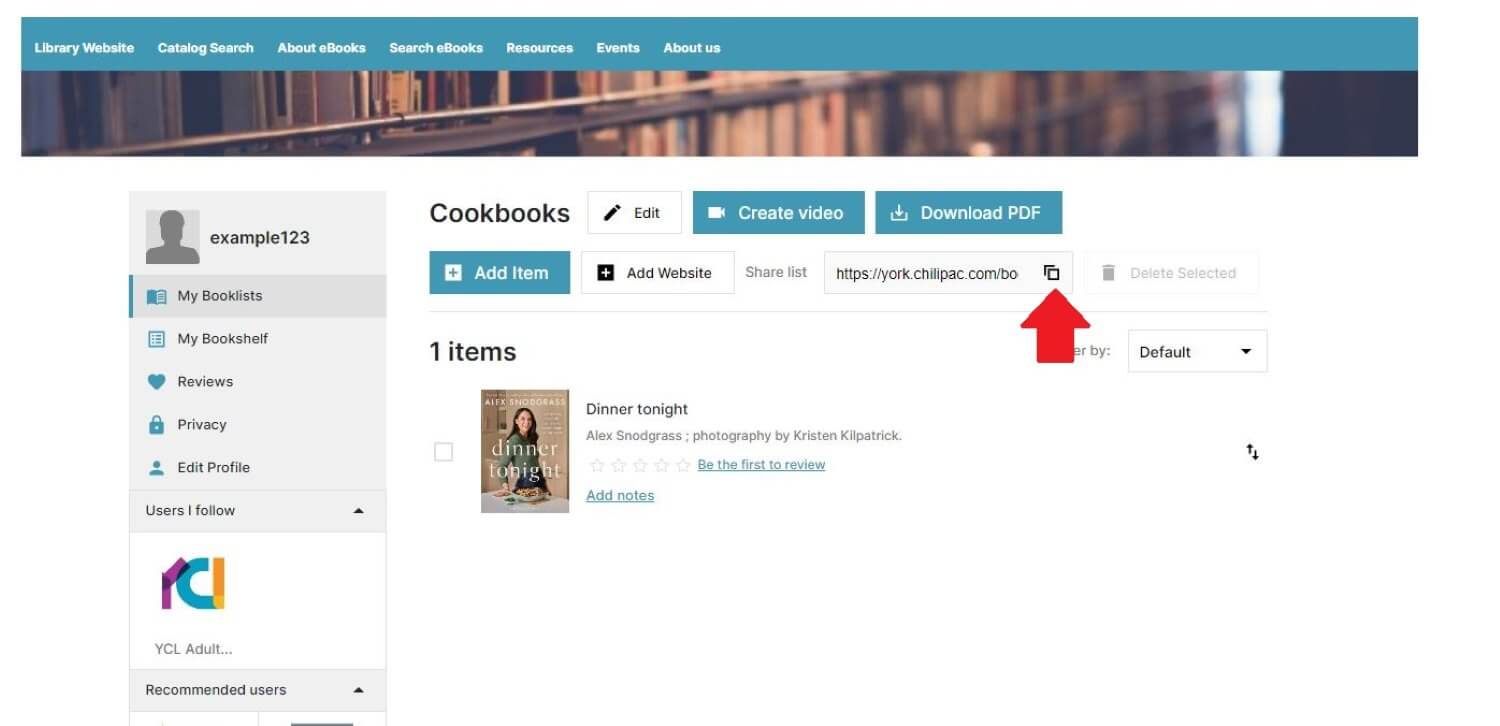 Share Booklist Page Screenshot