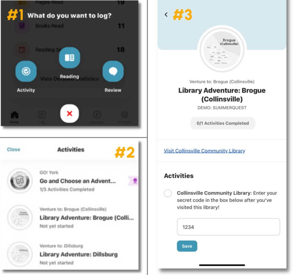Screenshots showing the steps for logging colors in the Beanstack App